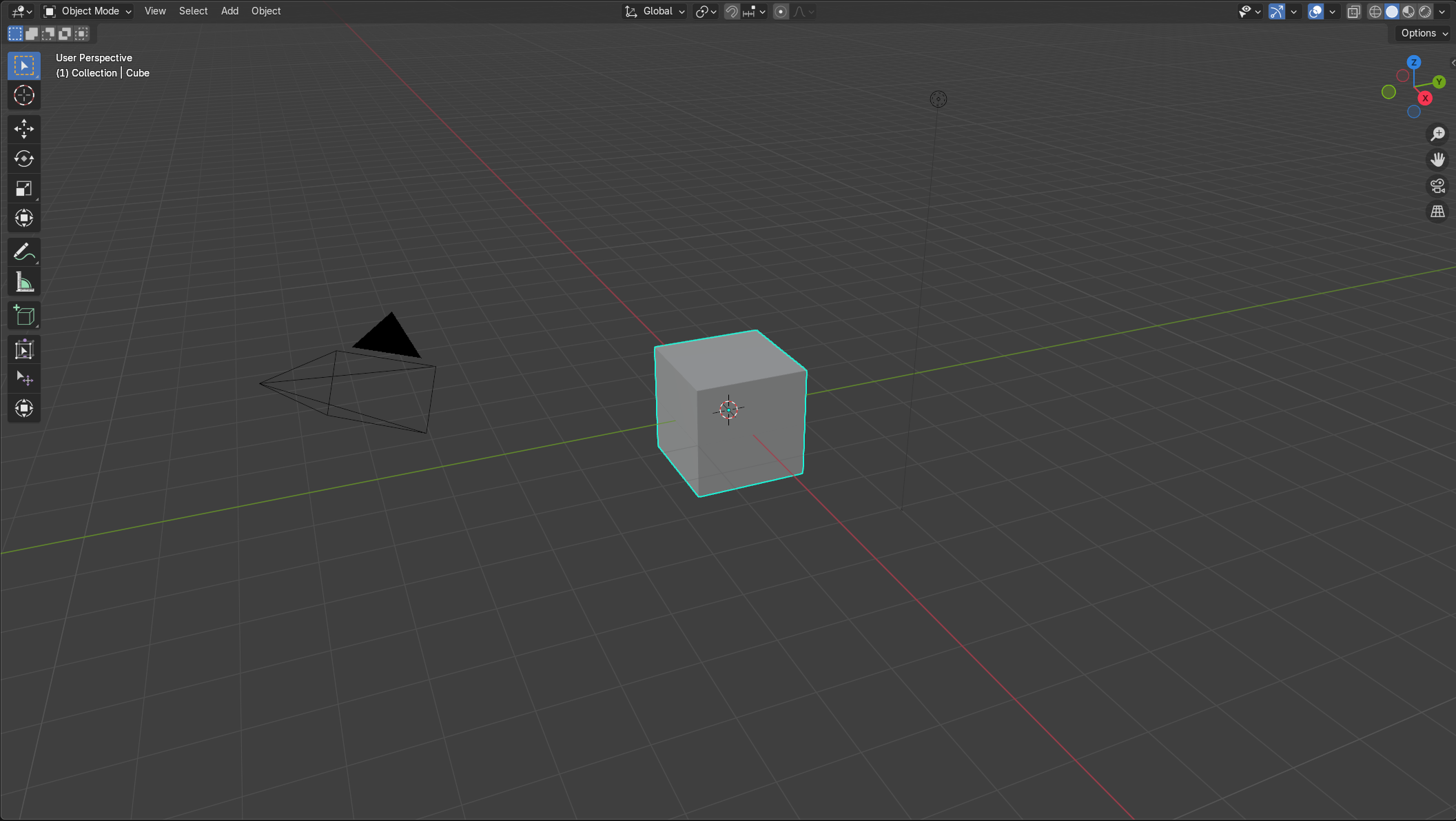 Annotated Blender 3D Viewport showing key areas like the header, toolbar, sidebar, and navigation gizmo.