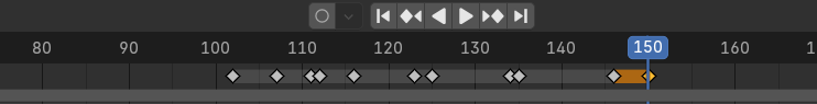 Blender Timeline editor showing keyframes and playback controls.