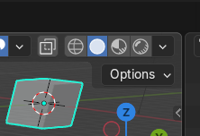 Blender viewport shading options: Wireframe, Solid, Material Preview, Rendered