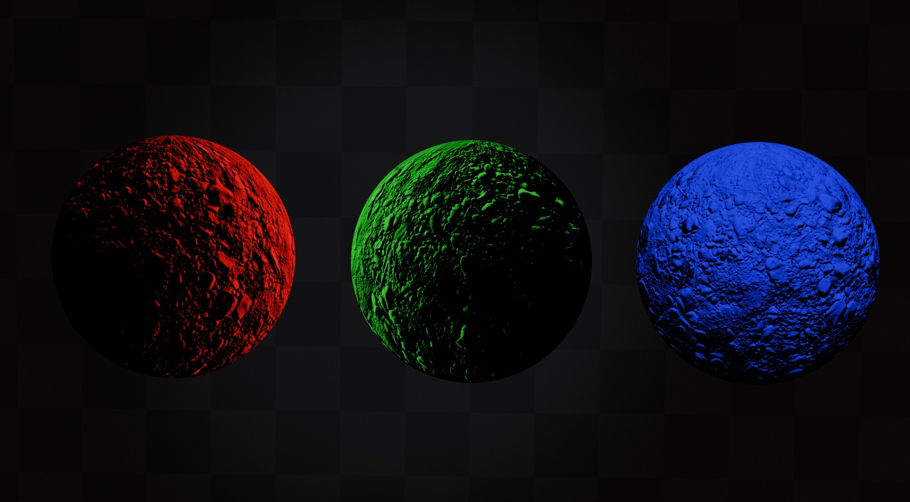 A breakdown showing how the RGB channels of a Normal Map correspond to XYZ directional data, with separate red, green, and blue channel visualizations.